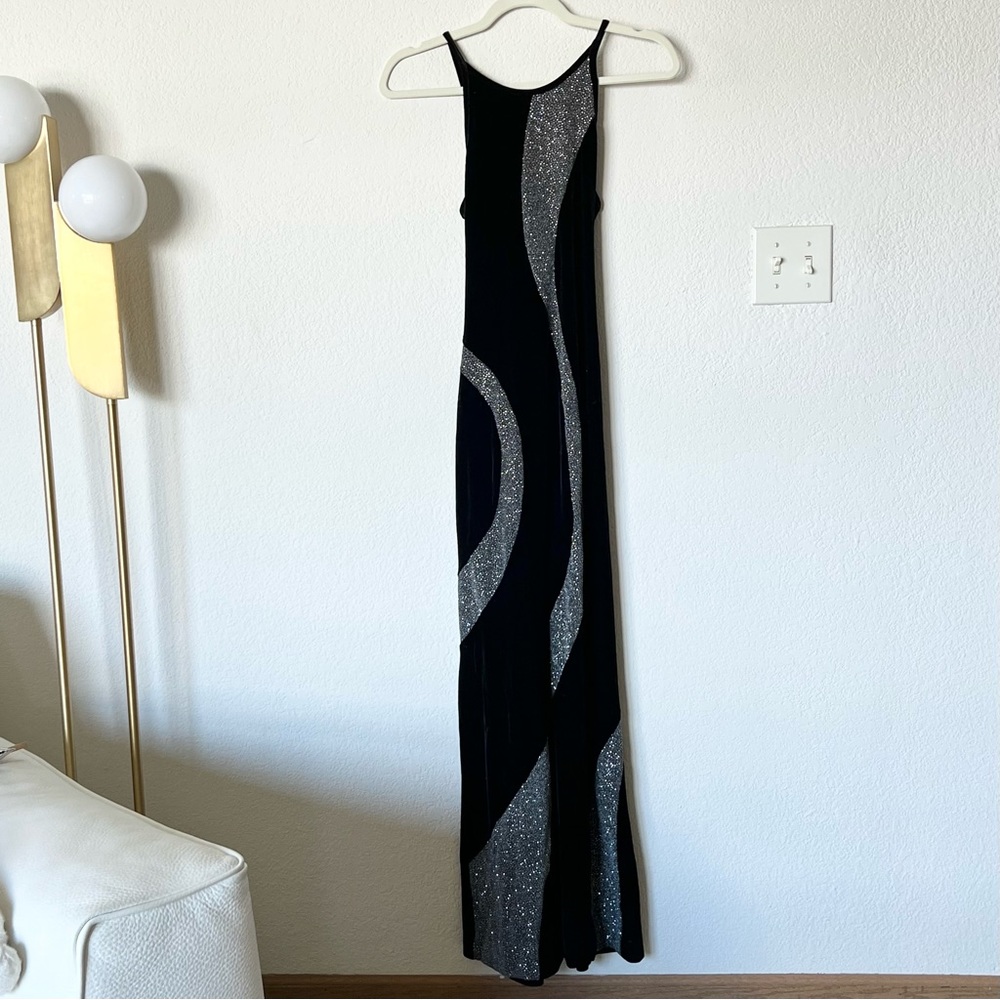 Vintage Y2K 2000s 90s velvet glitter design maxi dress - Picture 1 of 6